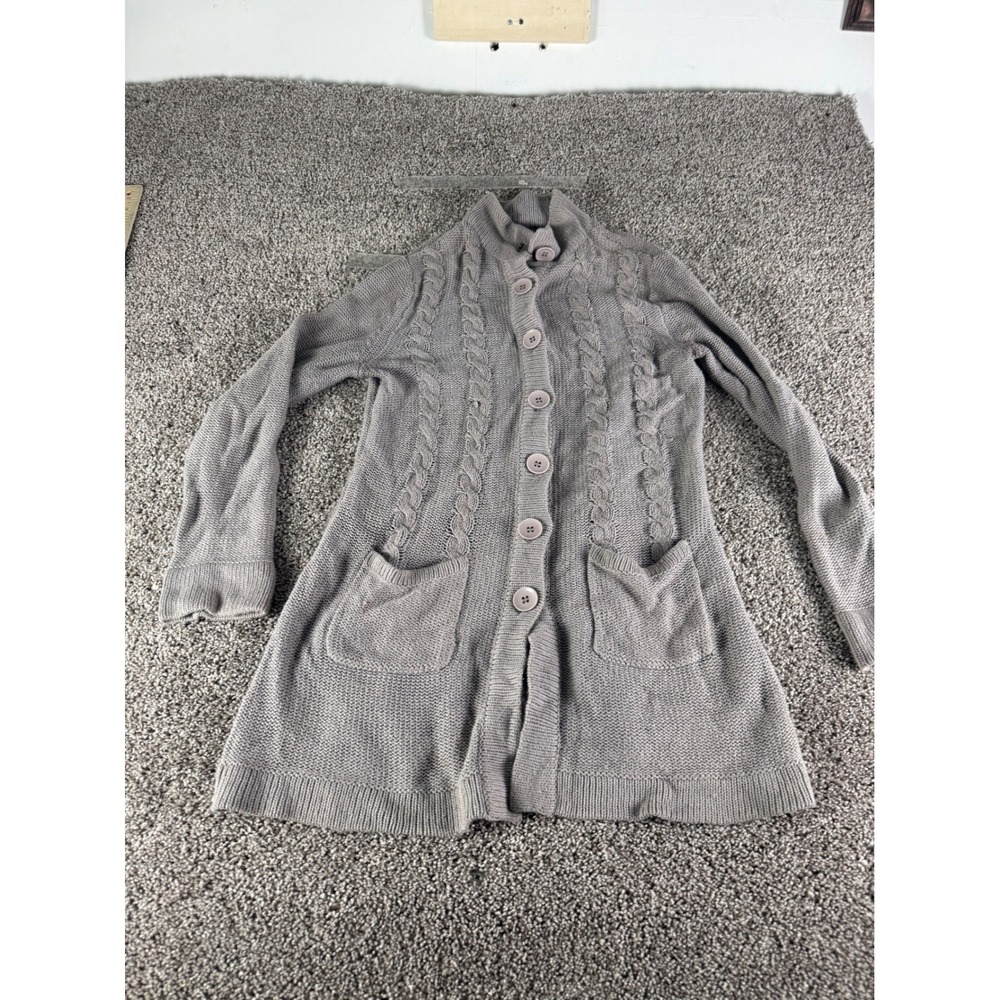 Chadwicks of Boston Womens Taupe Cable Knit Button Front Cardigan Sweater Size M